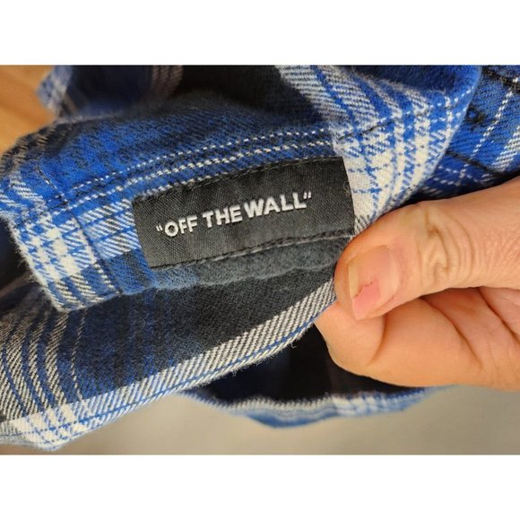 Vans off The Wall Blue Black Plaid Long Sleeve Button Up Flannel Shirt XL - Picture 5 of 8